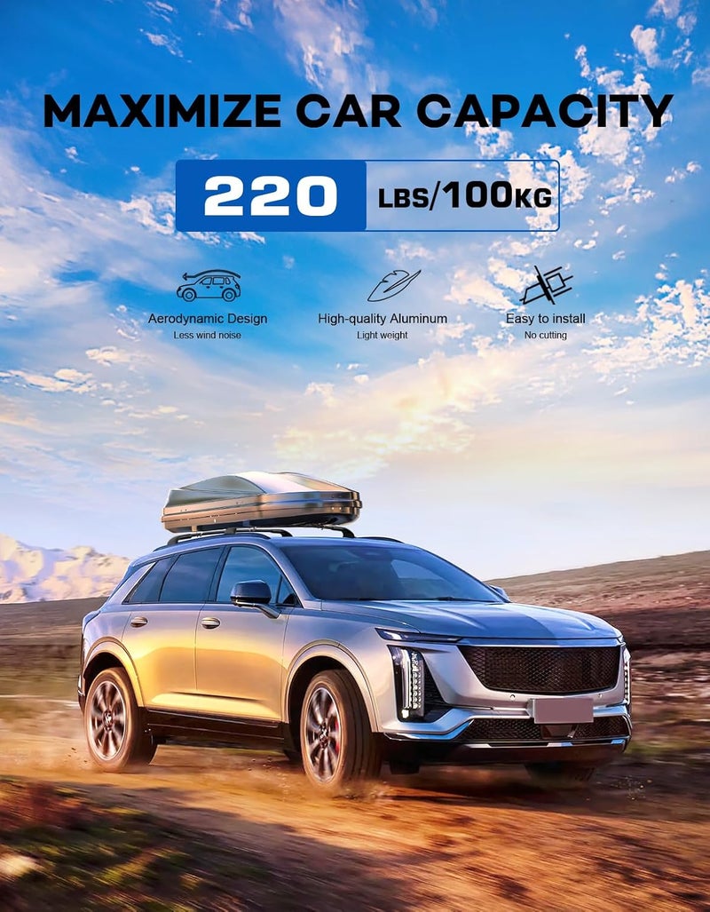 wonderdriver Roof Rack Cross Bars Compatible with Cadillac XT5 2017-2026, Heavy Duty All-Metal Aluminum Roof Rails Crossbars Cargo Canoe Black Rooftop Cargo Carrier Luggage Bike Snowboard. - Image 2